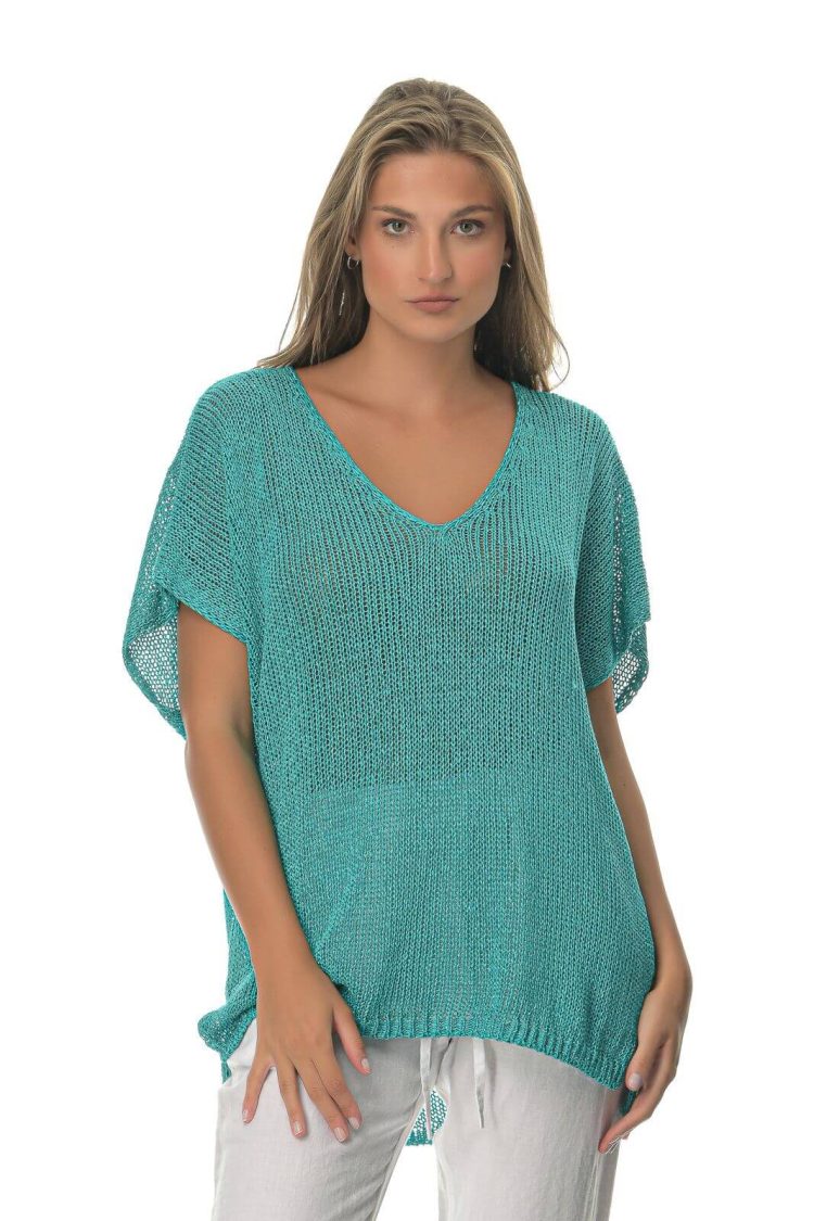 Women's V Sweater Turquoise-My Boutique