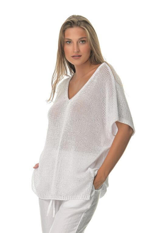 Μπλούζα Γυναικεία V Sweater  Άσπρη-My Boutique