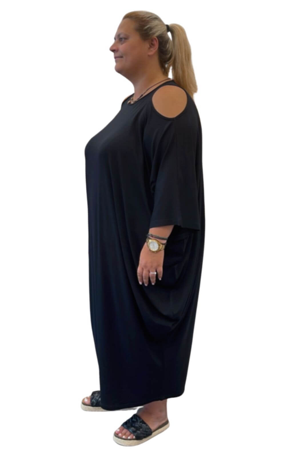 Φόρεμα Maxi Μαύρο Με Λεπτομέρεια Στους Ώμους-My Boutique