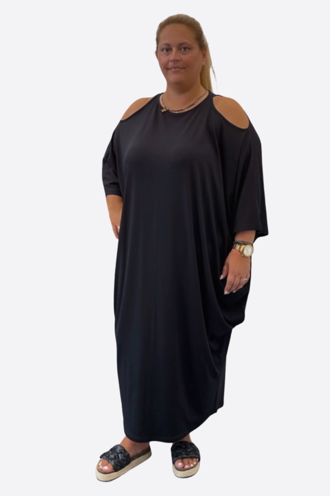Φόρεμα Maxi Μαύρο Με Λεπτομέρεια Στους Ώμους-My Boutique