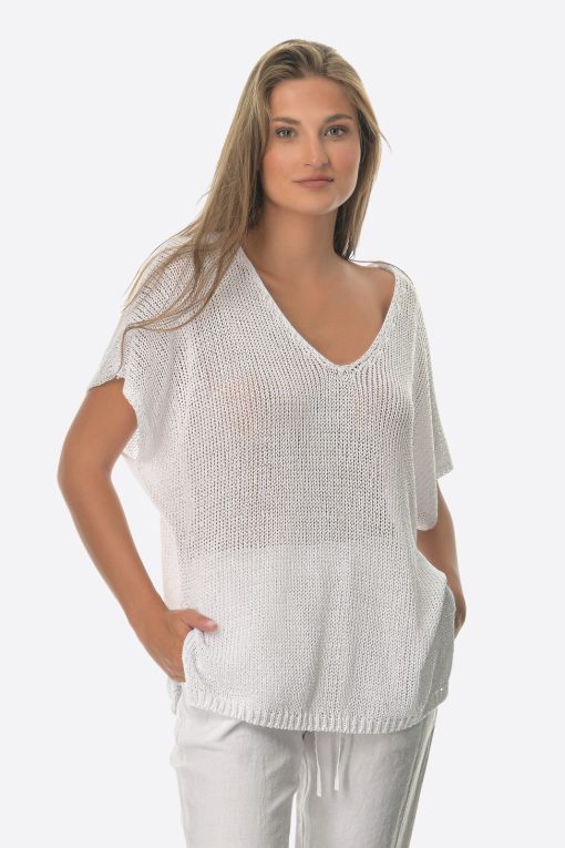 Μπλούζα Γυναικεία V Sweater  Άσπρη-My Boutique