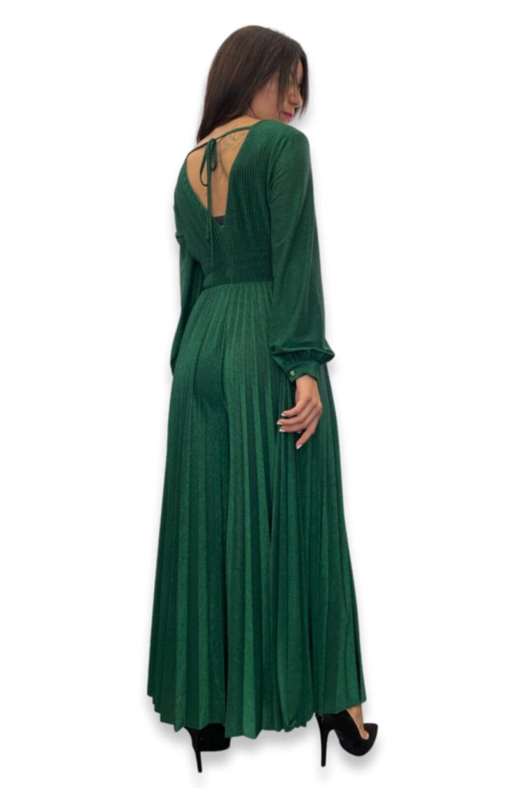 Pleated Lurex Jumpsuit Green-My Boutique