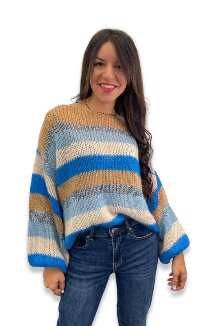 Women's Knitted Sweater Blue-My Boutique