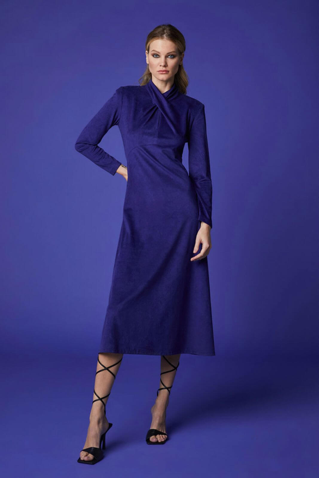 Φόρεμα Midi Σε Σουέτ Ύφασμα Azure-My Boutique