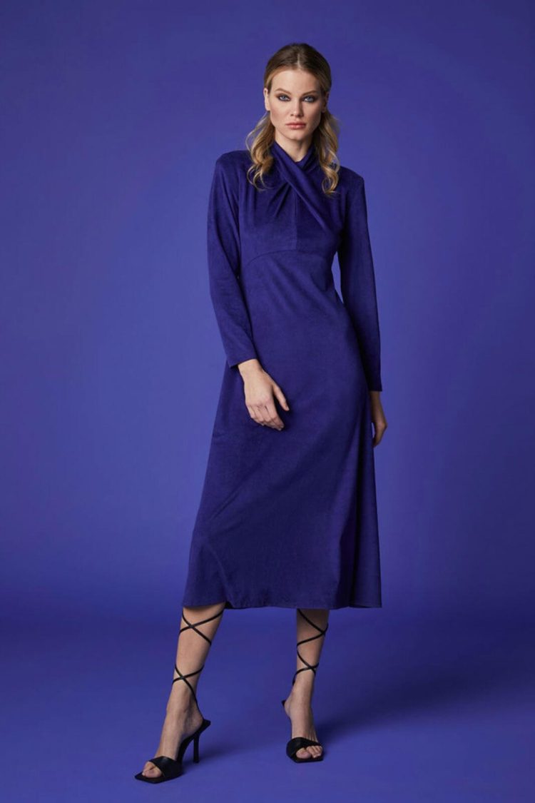 Midi Dress In Suede Fabric Azure-My Boutique