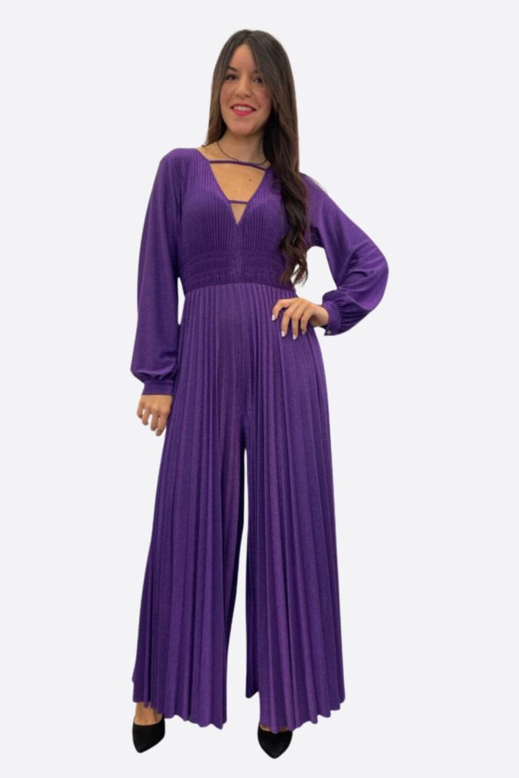 Purple Pleated Lurex Jumpsuit-My Boutique