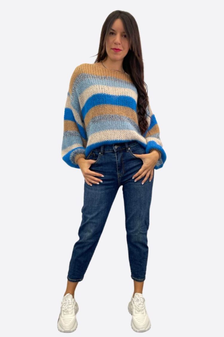 Women's Knitted Sweater Blue-My Boutique