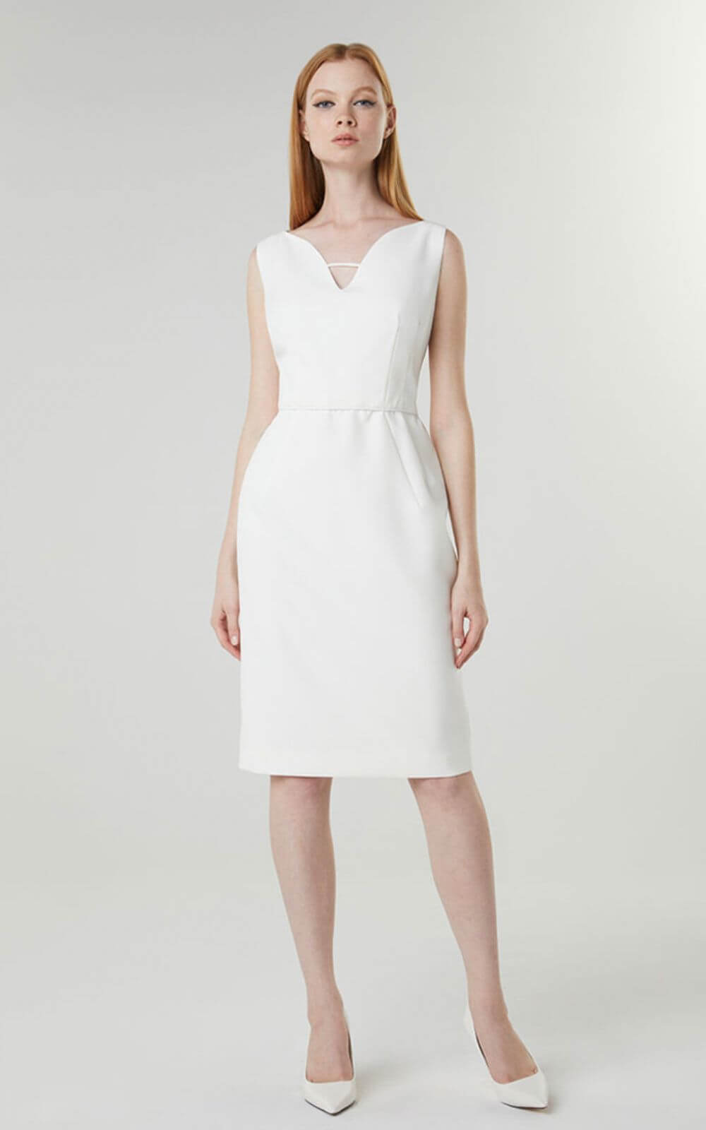 Φόρεμα Εφαρμοστό Ελαστικό Κρεπ Λευκό-My Boutique