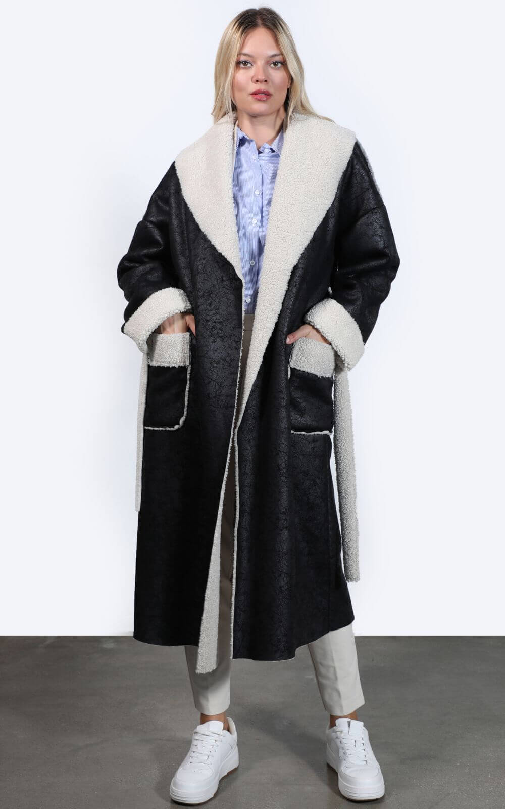Παλτό Γυναικείο Δερματίνη Με Μπουκλέ Γούνα-My Boutique