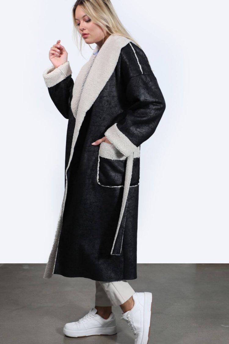 Παλτό Γυναικείο Δερματίνη Με Μπουκλέ Γούνα-My Boutique