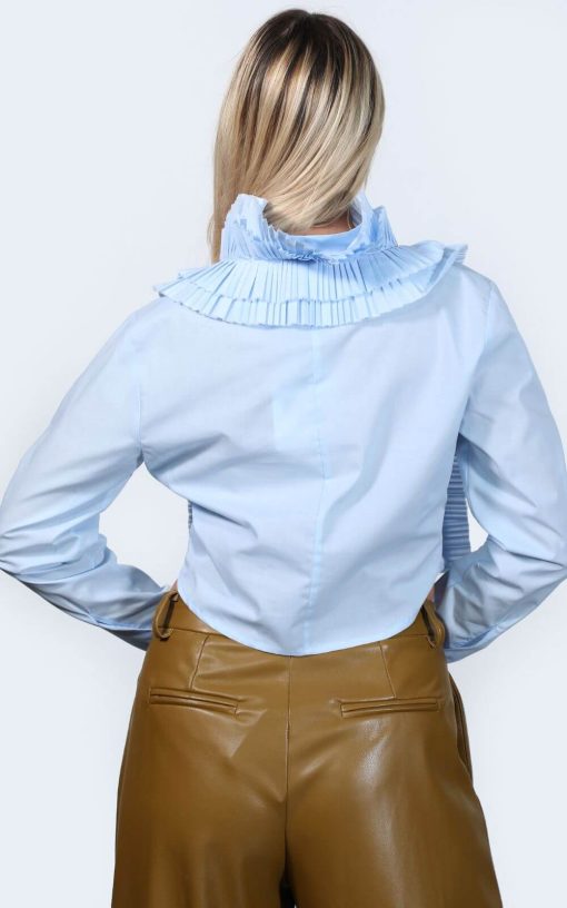 Women's V-neck Cropped Shirt Blue-My Boutique