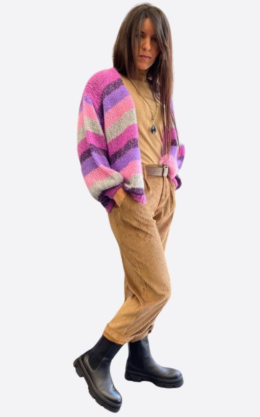 Women's Multicolored Pink Striped Cardigan-My Boutique