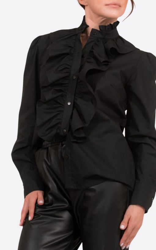 Women's Shirt With Ruffles Black-My Boutique