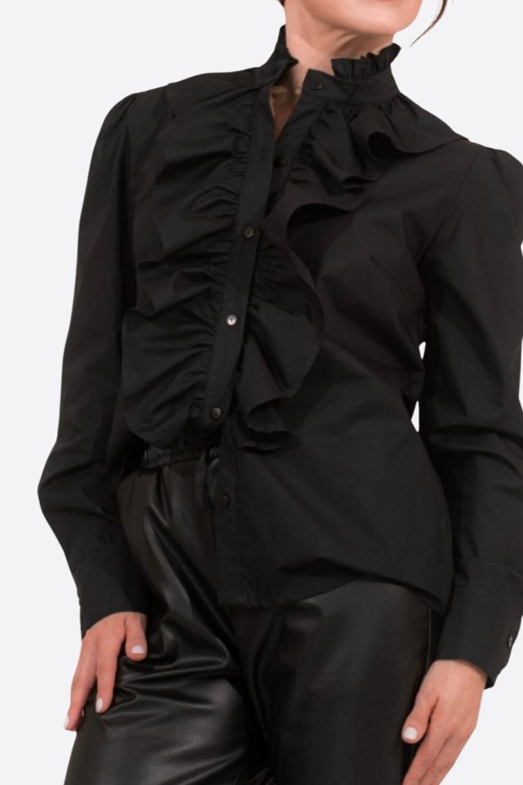 Women's Shirt With Ruffles Black-My Boutique