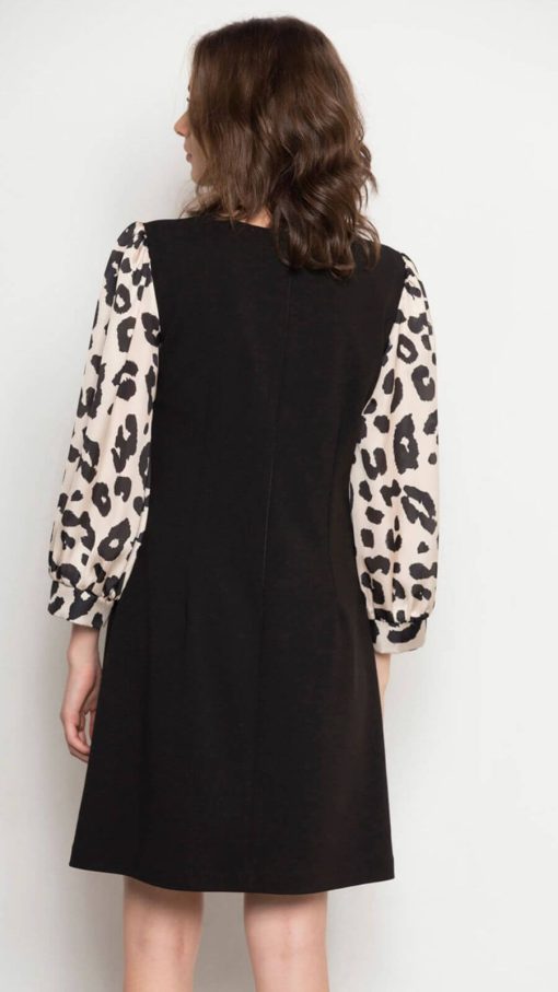 Dress With Leopard Print Sleeves-My Boutique