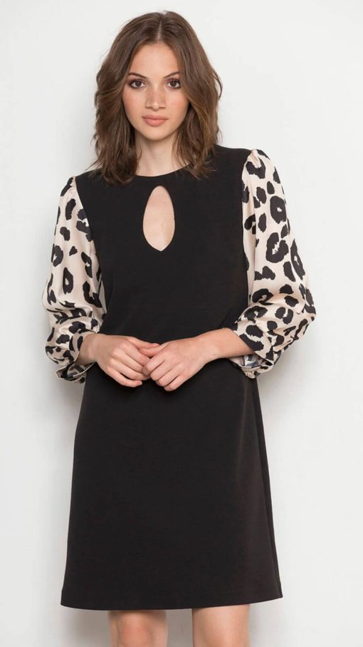 Dress With Leopard Print Sleeves-My Boutique