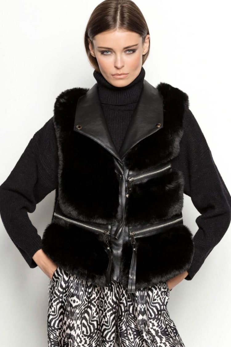 Women's Sleeveless Fur Jacket Black-My Boutique