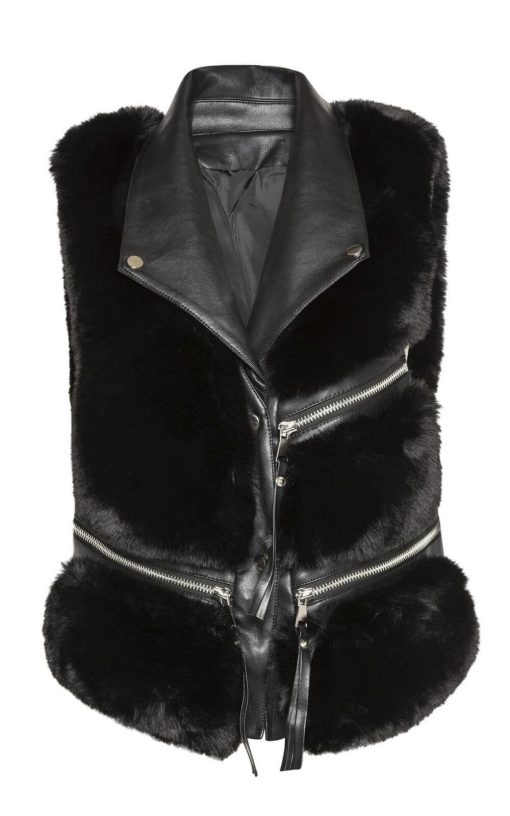 Women's Sleeveless Fur Jacket Black-My Boutique