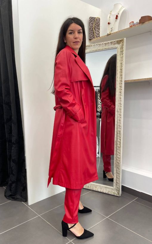 Red Raglan Trench Coat-My Boutique