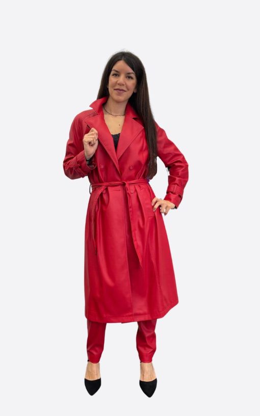 Red Raglan Trench Coat-My Boutique