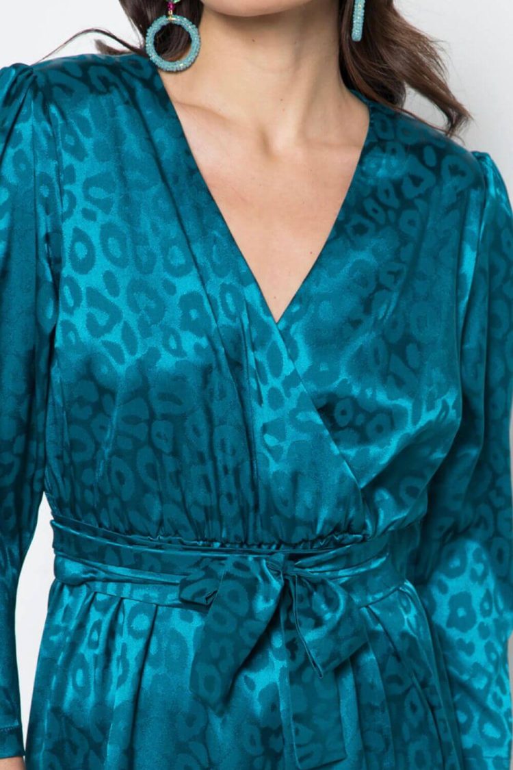 Dress With Satin Texture Petrol-My Boutique