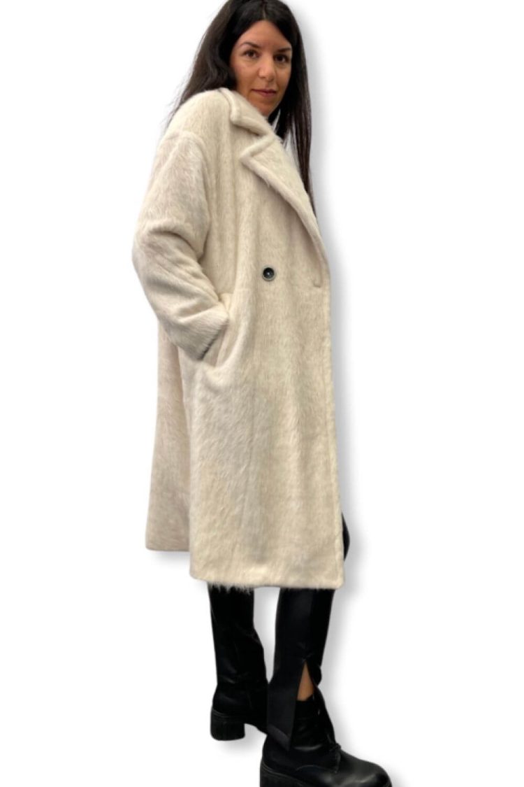Ecru Women's Fur Coat-My Boutique