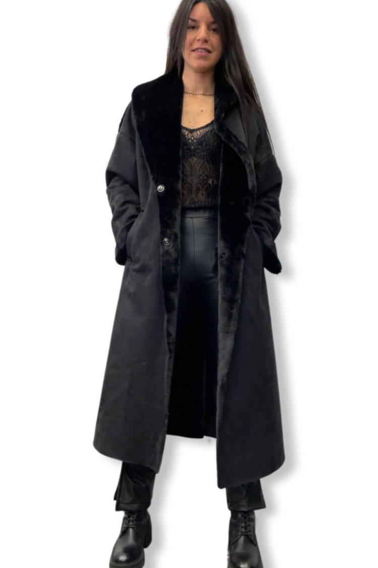 Women's Mouton Coat Black-My Boutique
