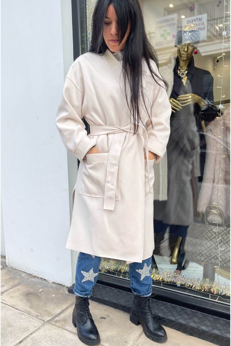 Παλτό Γυναικείο Με Ριπ Πλεκτό Στον Γιακά-My Boutique