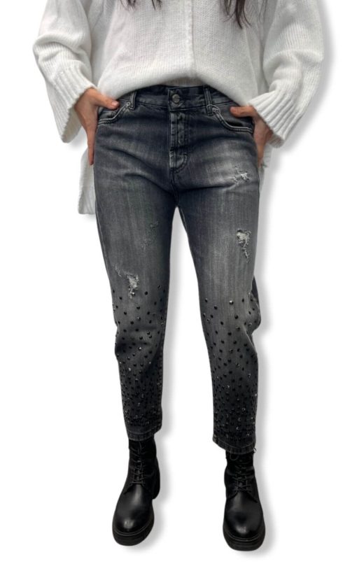 Women's Jeans With Rhinestones Grey-My Boutique