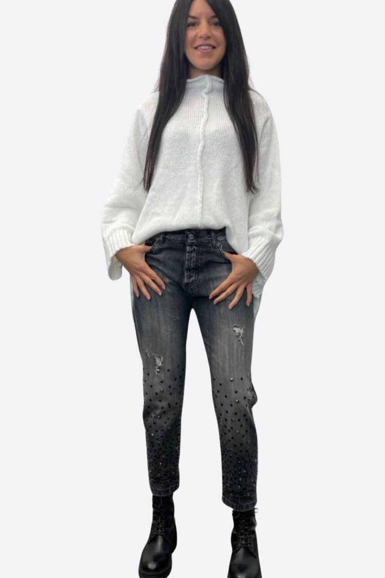 Women's Jeans With Rhinestones Grey-My Boutique