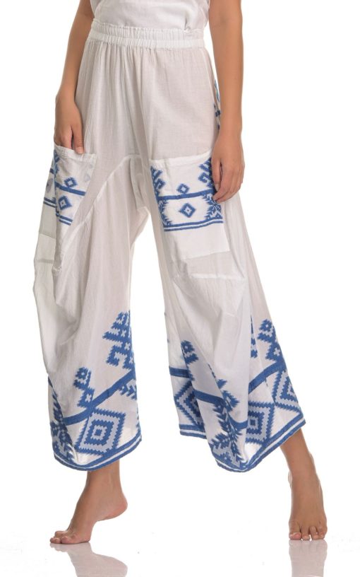 Women's Pants Boho White/Blue-My Boutique