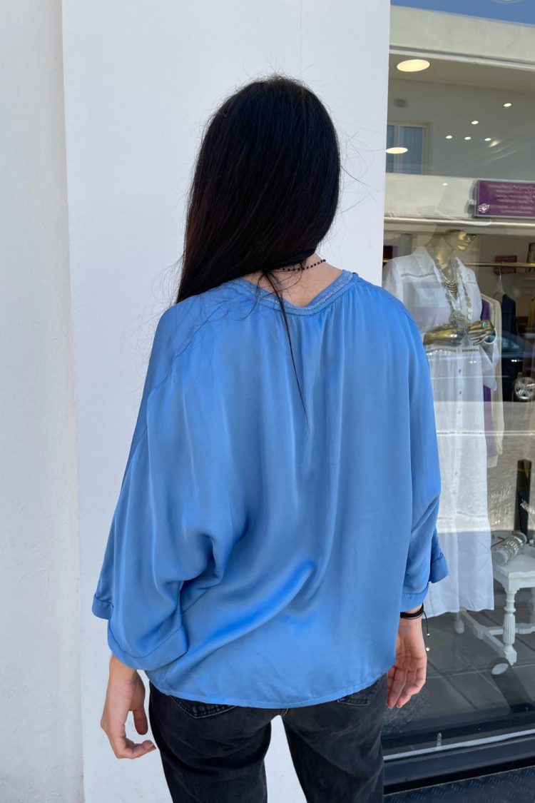 Blouse Women's V Neck Azul-My Boutique