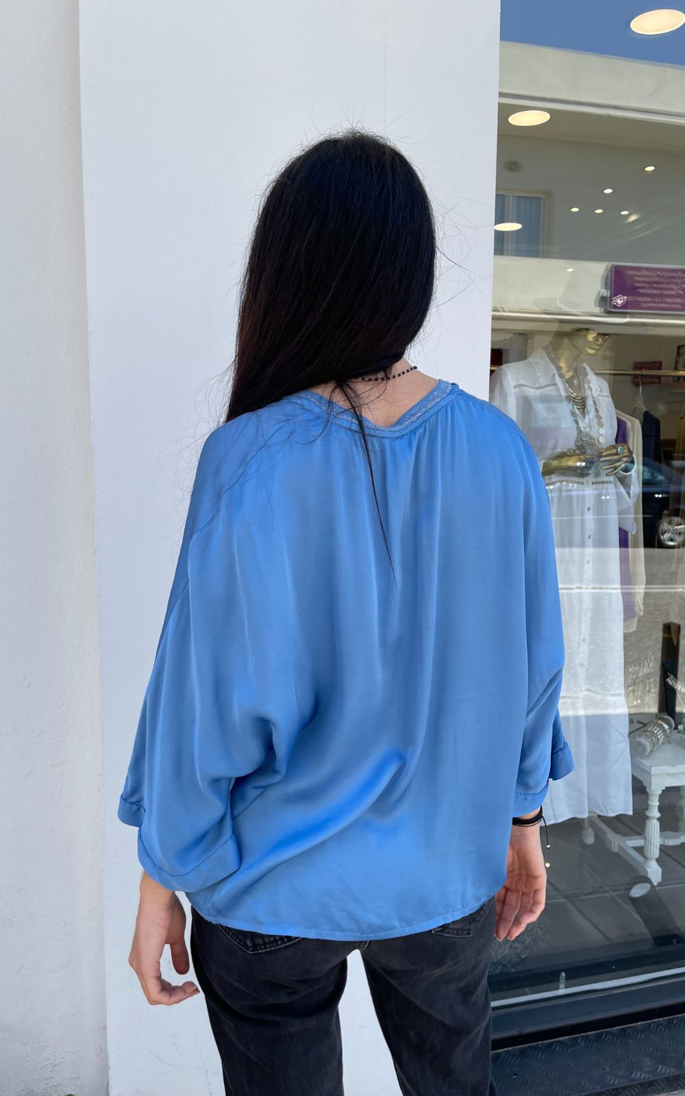 Μπλούζα Γυναικεία V Λαιμόκοψη Azul-My Boutique