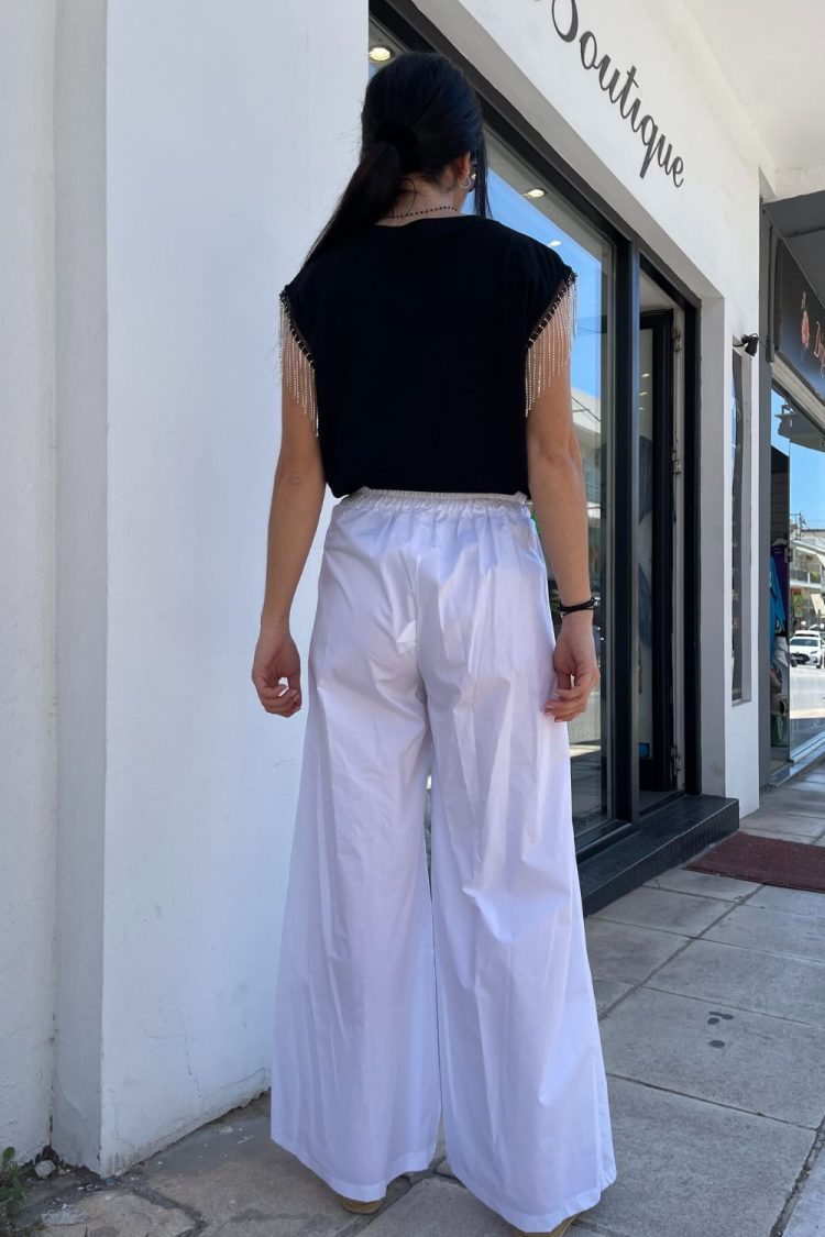 Παντελόνα Γυναικεία Φαρδιά Γραμμή White-My Boutique