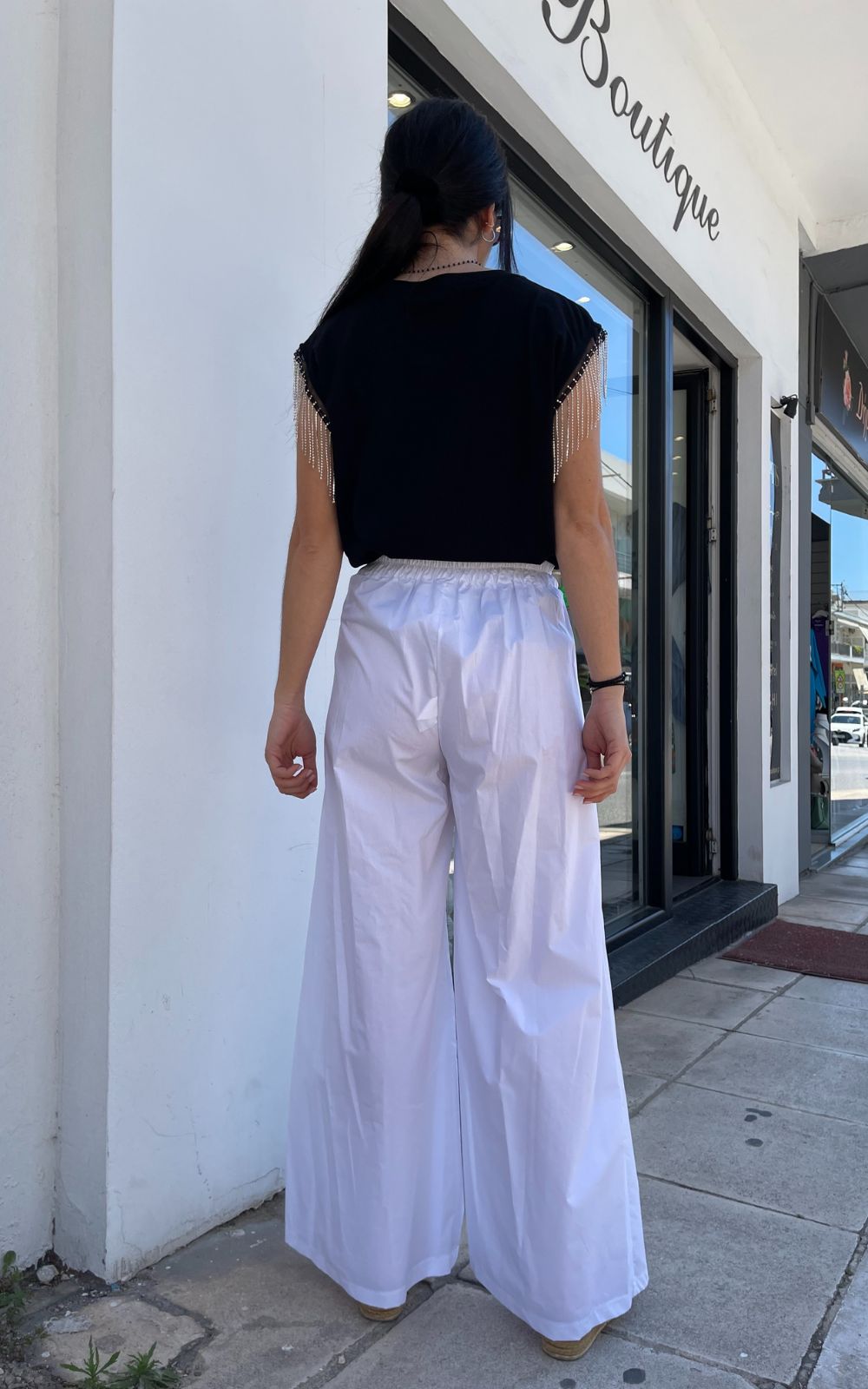 Παντελόνα Γυναικεία Φαρδιά Γραμμή White-My Boutique