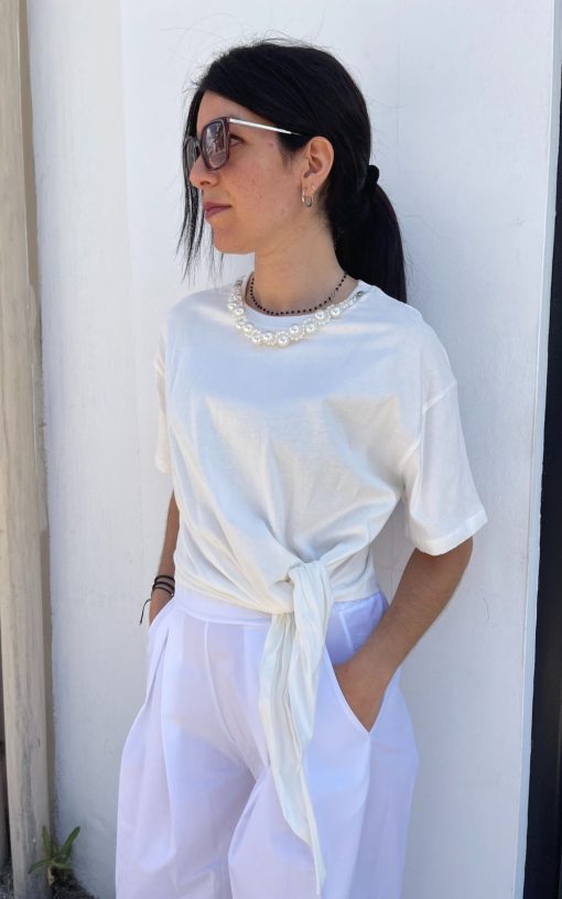 Women's Cotton Blouse With Pearls-My Boutique