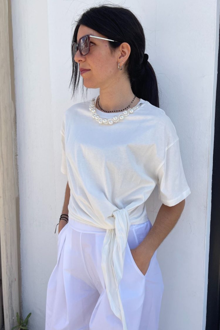 Women's Cotton Blouse With Pearls-My Boutique