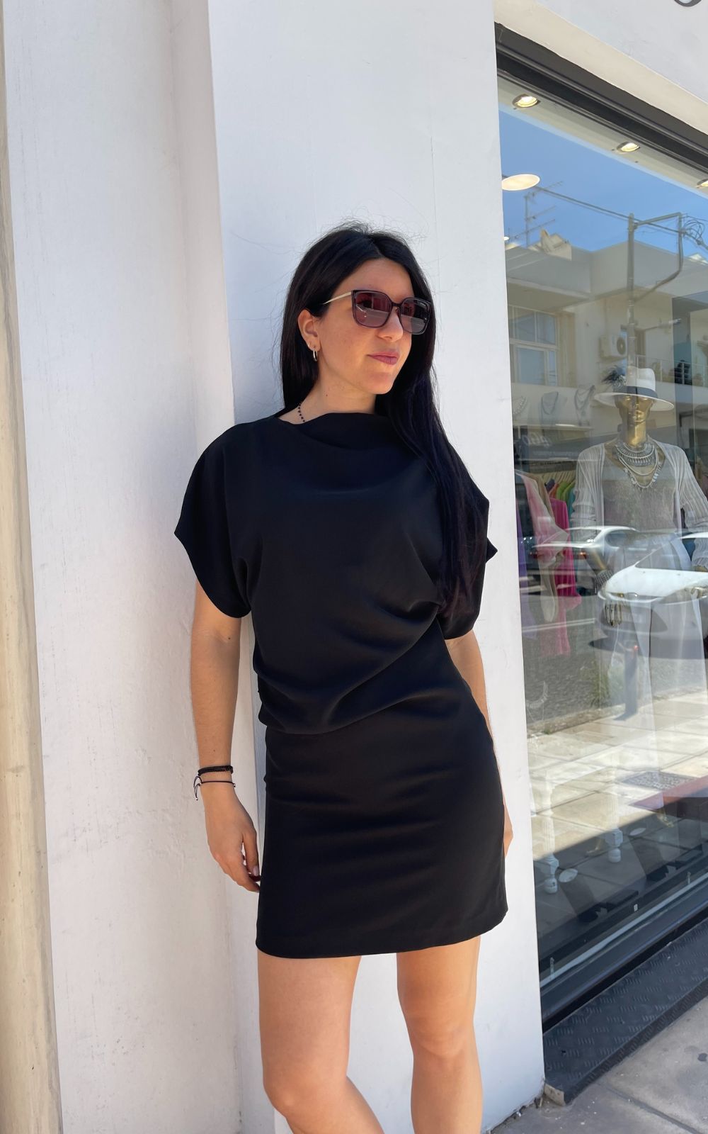 Φόρεμα με Σούρα στο Πλάι Μαύρο-My Boutique