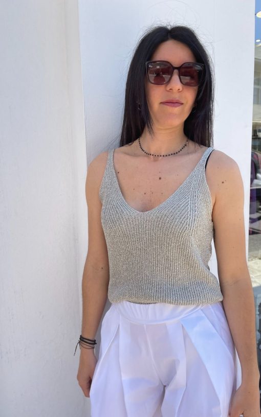 Women's Knitted Blouse With Silver Strap-My Boutique