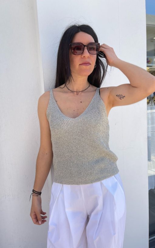 Women's Knitted Blouse With Silver Strap-My Boutique