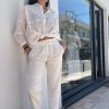 Παντελόνι Γυναικείο Με Διάτρητα Σχέδια Λευκό-My Boutique