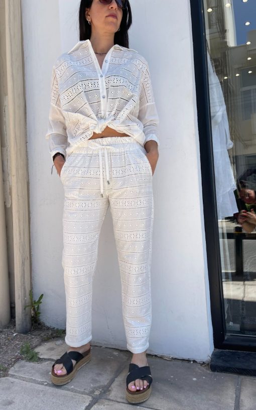 Women's Pants With Perforated Patterns White-My Boutique