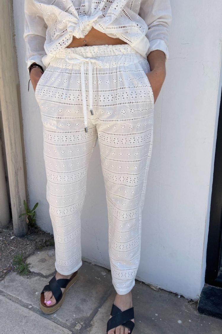 Women's Pants With Perforated Patterns White-My Boutique