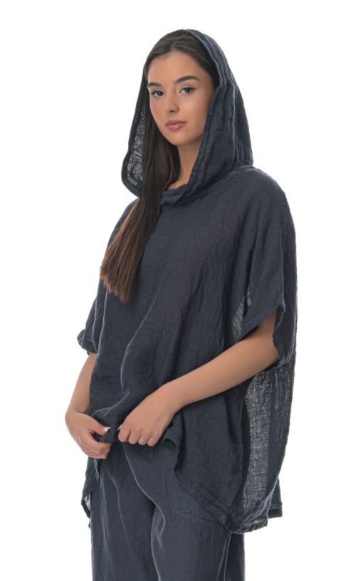 Women's Gouse Blouse with Hood Blue Black-My Boutique