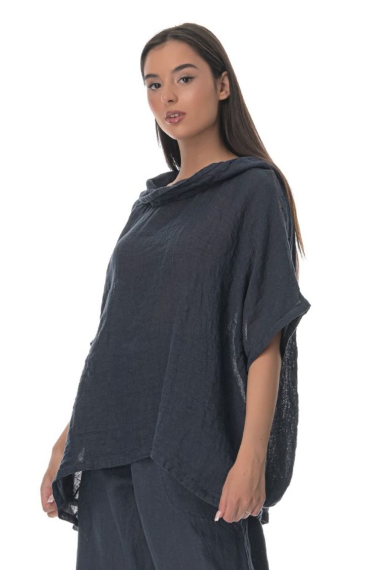 Women's Gouse Blouse with Hood Blue Black-My Boutique