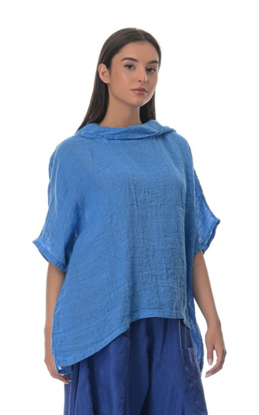 Women's Gouse Blouse with Hood Royal Blue-My Boutique