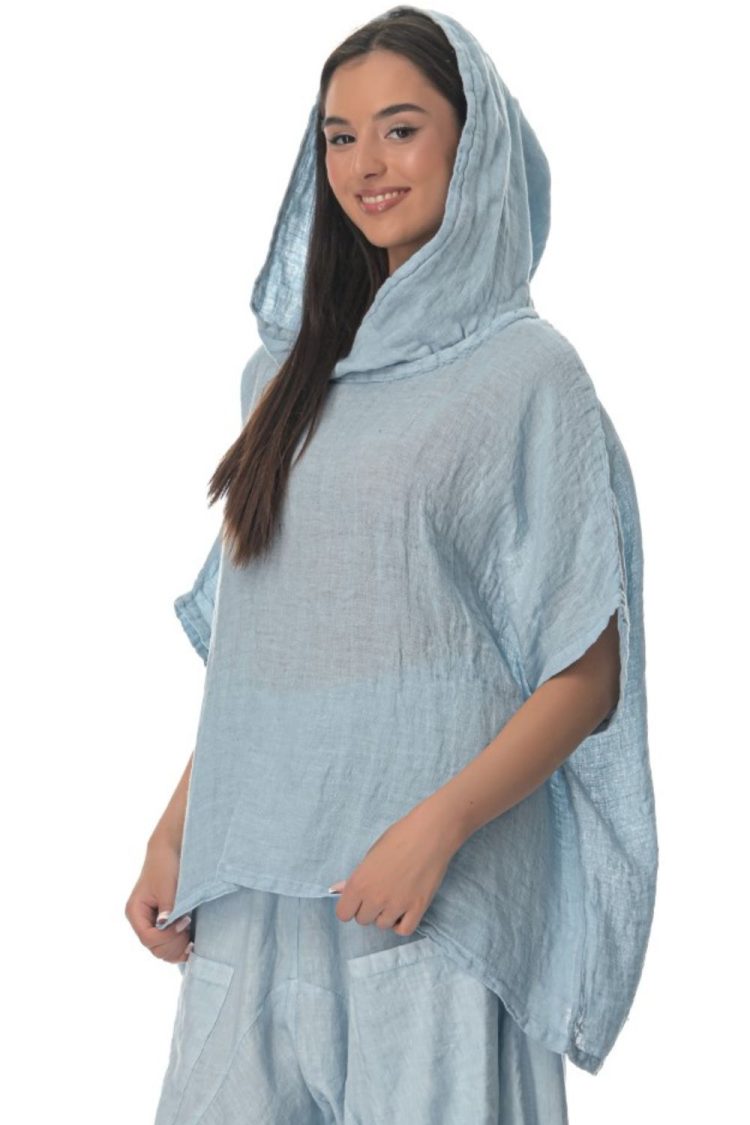 Women's Gouse Blouse with Hood Baby Blue-My Boutique