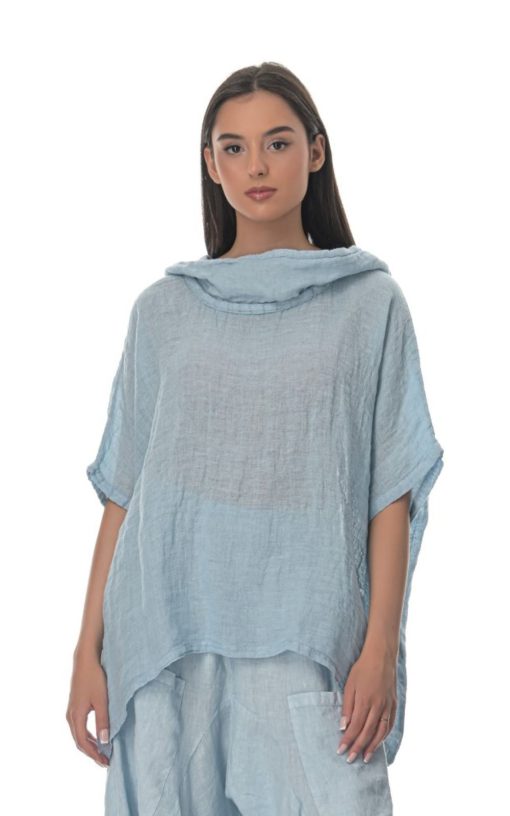 Women's Gouse Blouse with Hood Baby Blue-My Boutique