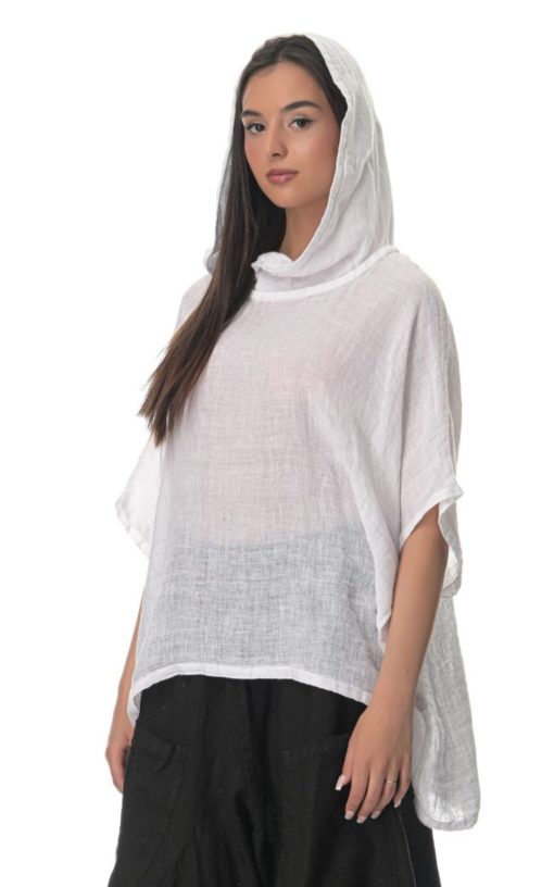 Women's Gouse Blouse with Hood White-My Boutique
