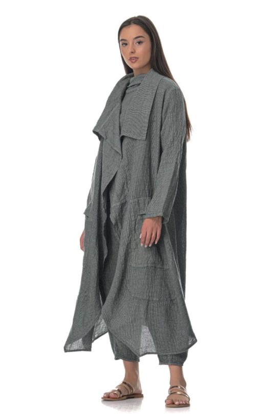 Women's Metal Stripe Linen Cardigan-My Boutique